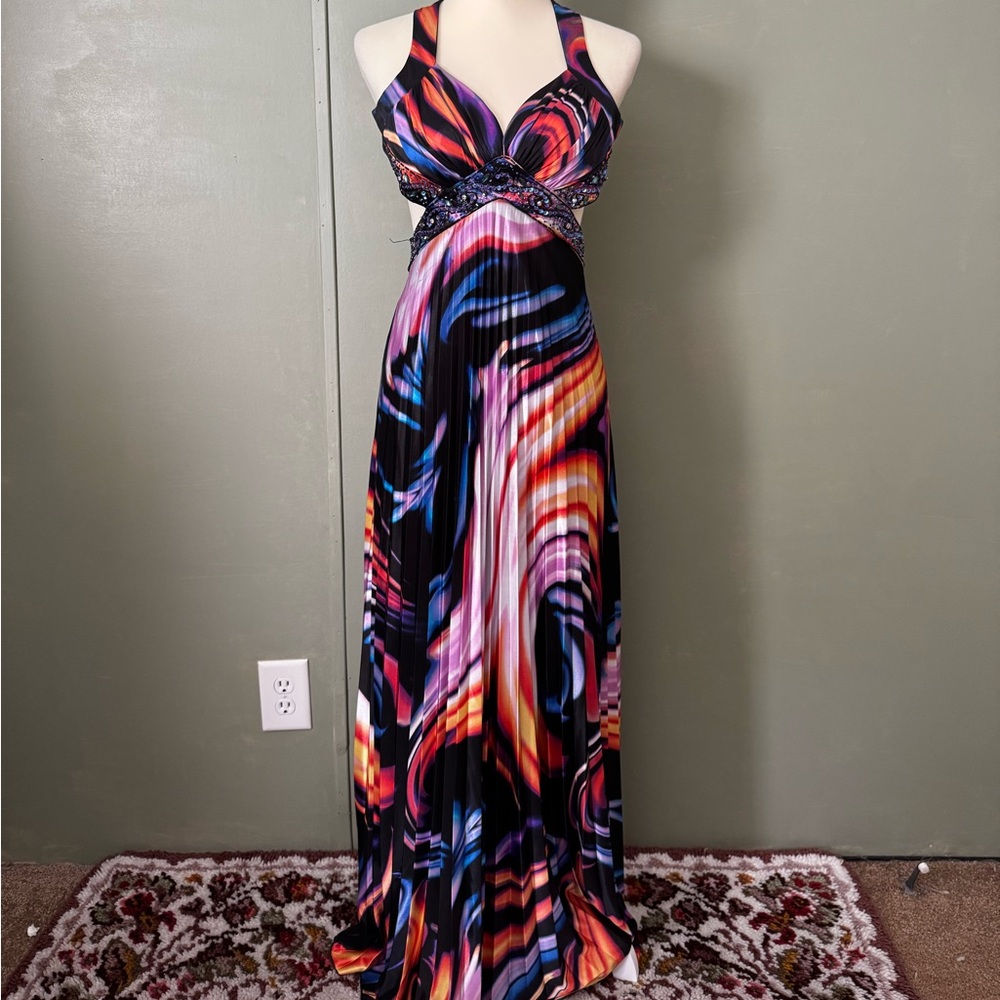 y2k debs maxi prom dress with beaded embellishments and cut out back Size 5/6